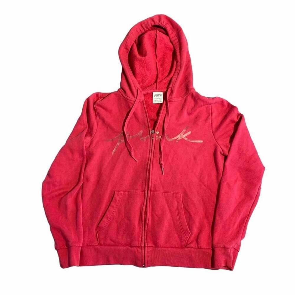 Victoria's Secret Pink Full Zip Hoodie Size XS Red Script Logo
